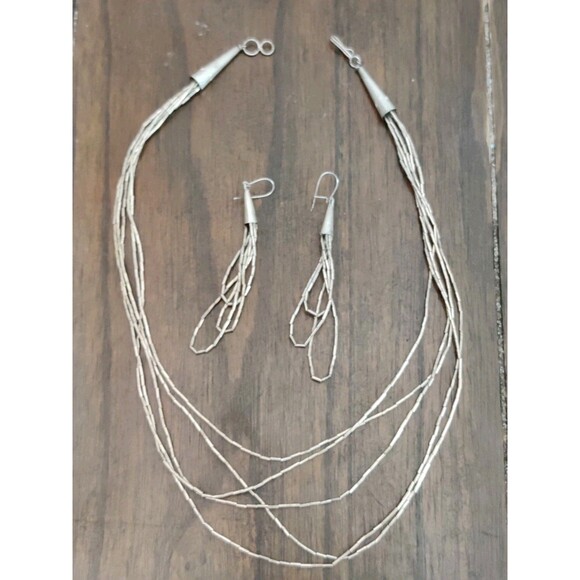 Vtg Native Liquid Tested Sterling Silver Multi 20" Necklace & Earrings Set